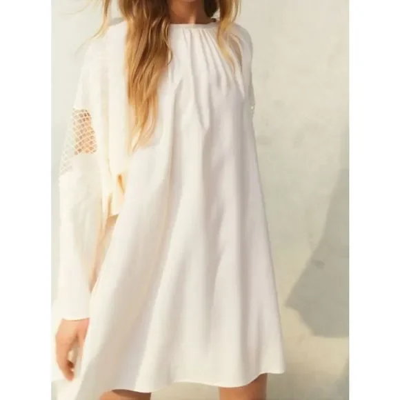 H&M | Dresses | Hmnewbeige Short Voluminous Dress W Mesh Sle | Poshmark